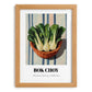 Bok Choy – on Striped Tablecloth, Vegetable Painting, set in oak frame