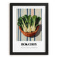 Bok Choy – on Striped Tablecloth, Vegetable Painting, in sleek black frame