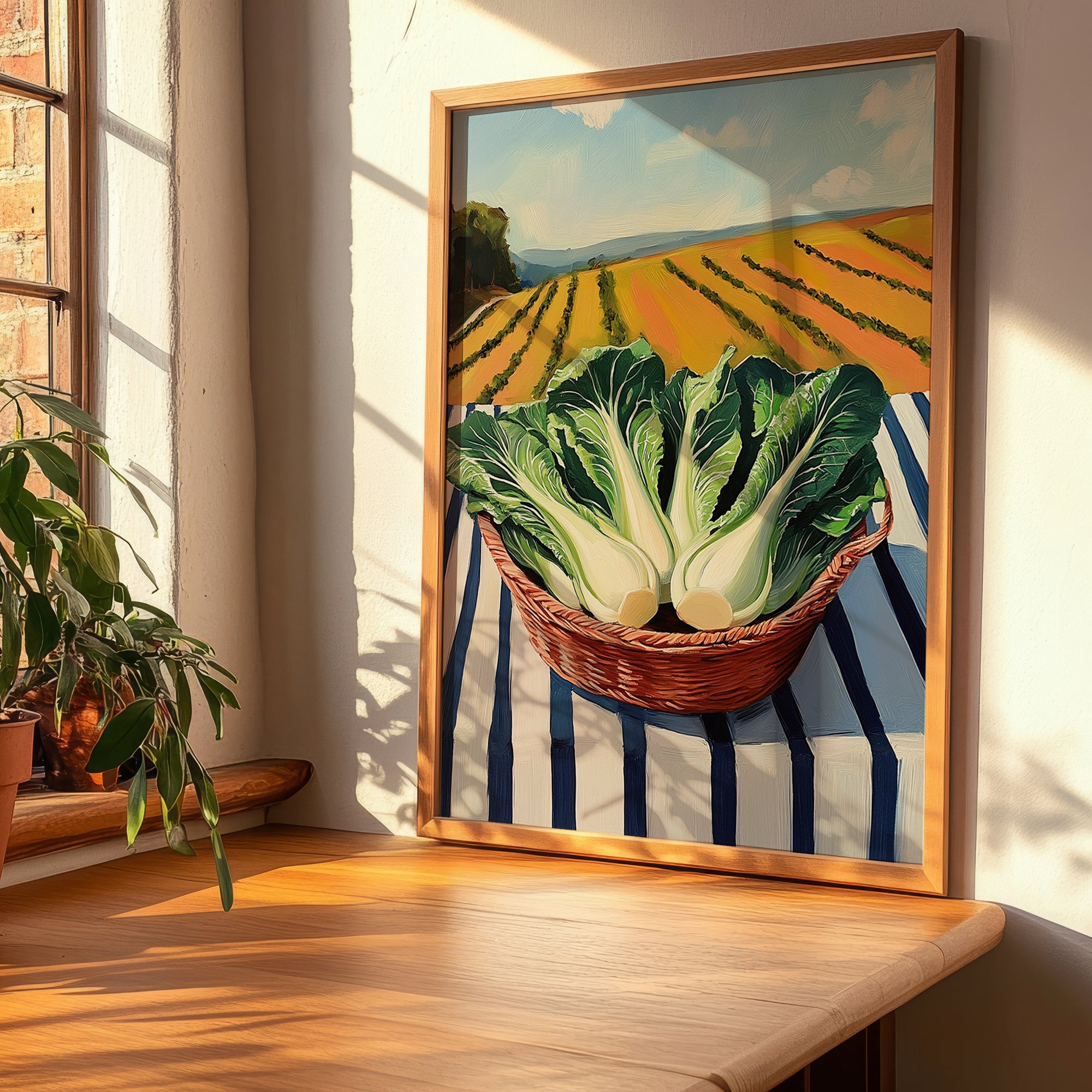 Bok Choy – Green Valley Landscape, Vegetable Illustration, clean layout with no caption