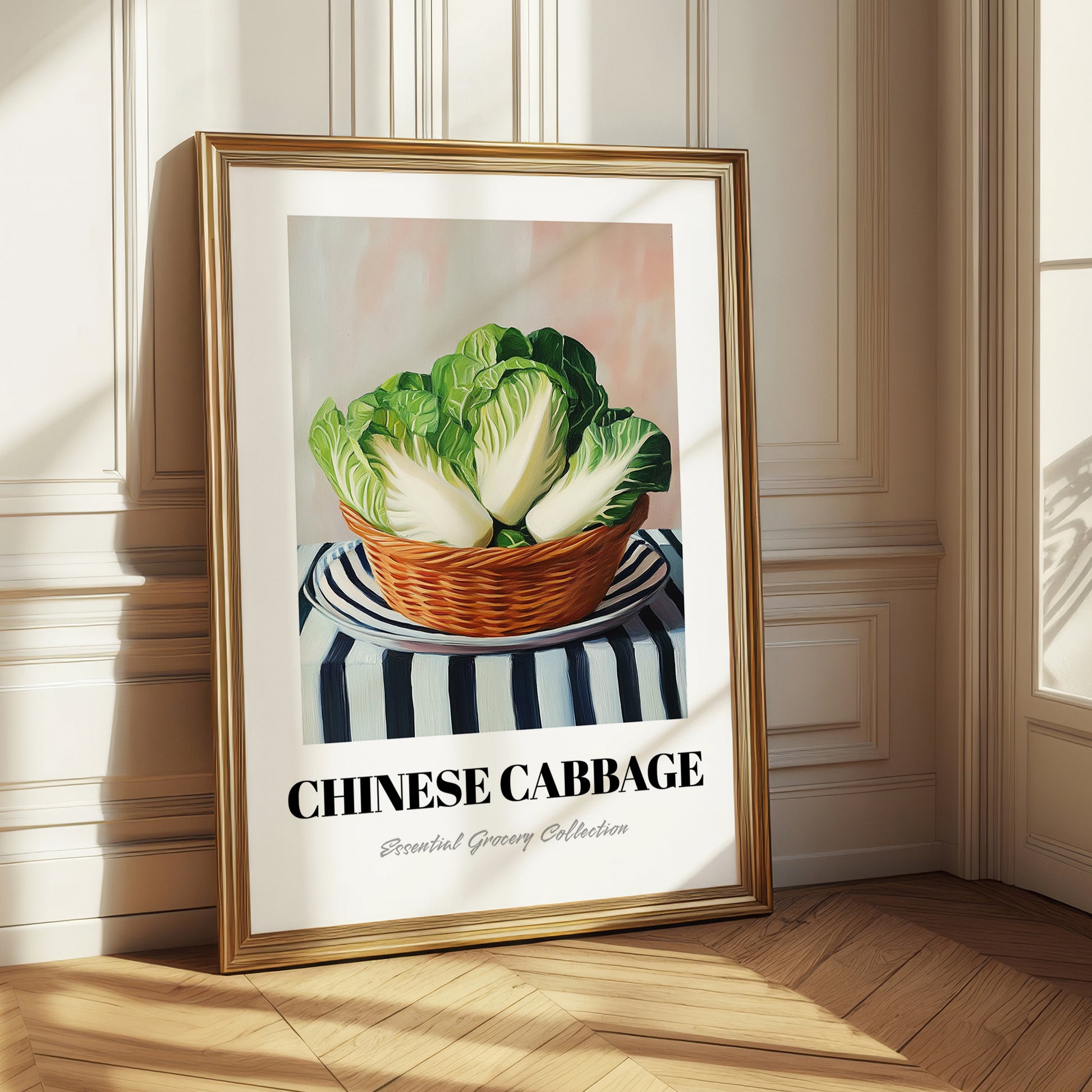 Chinese Cabbage – on Striped Tablecloth, Vegetable Print