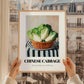 Chinese Cabbage – on Striped Tablecloth, Vegetable Print, styled in a charming Paris street view