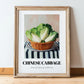 Chinese Cabbage – on Striped Tablecloth, Vegetable Print, in wooden frame leaning on the floor