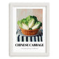Chinese Cabbage – on Striped Tablecloth, Vegetable Print, placed in minimal white frame