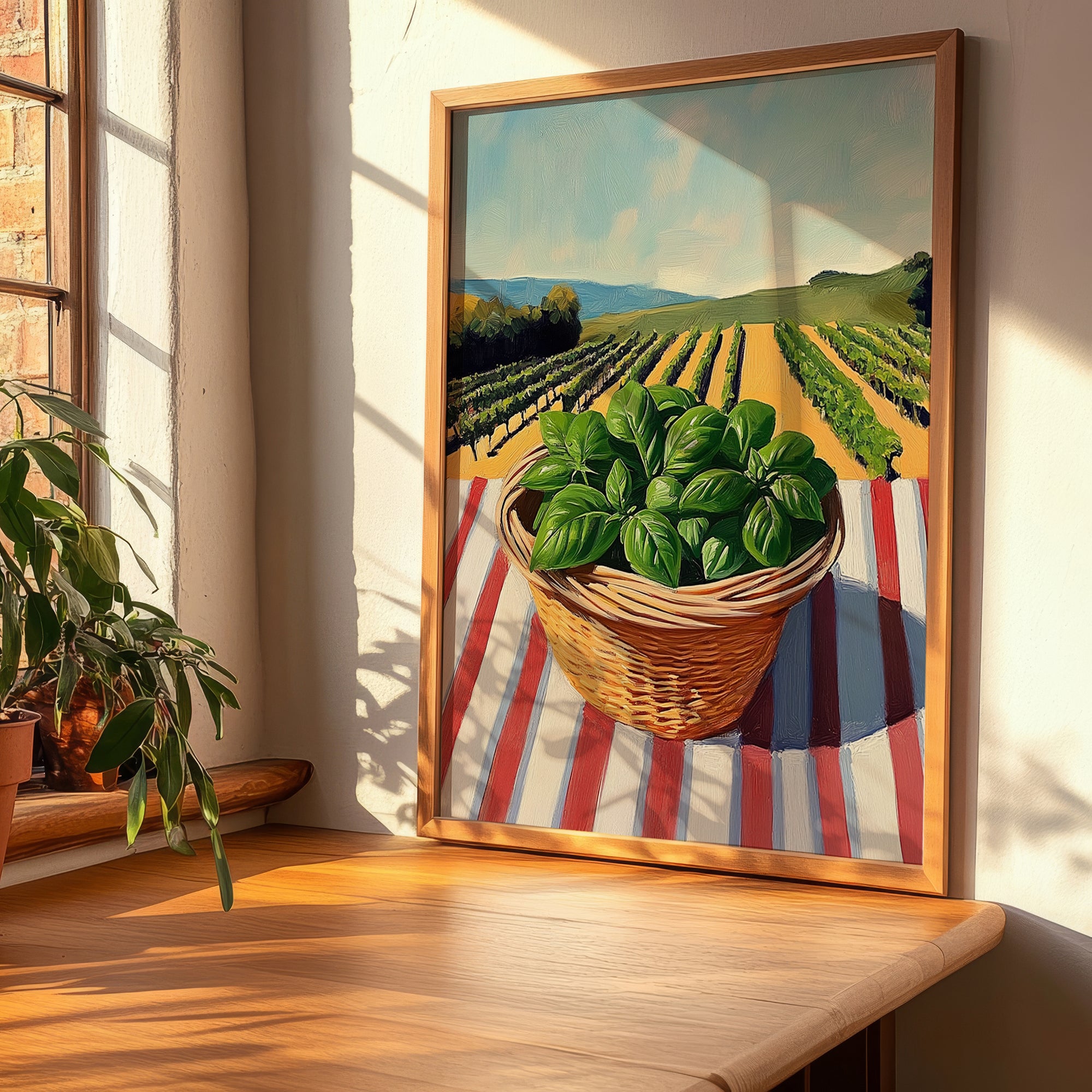Basil – Green Valley Landscape, Fresh Herbs Still Life, clean layout with no caption