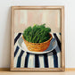 Dill – on Striped Tablecloth, Fresh Herbs Wall Decor, no-text version framed in wood