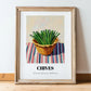 Chives – on Striped Tablecloth, Fresh Herbs Still Life, in wooden frame leaning on the floor