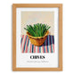 Chives – on Striped Tablecloth, Fresh Herbs Still Life, set in oak frame