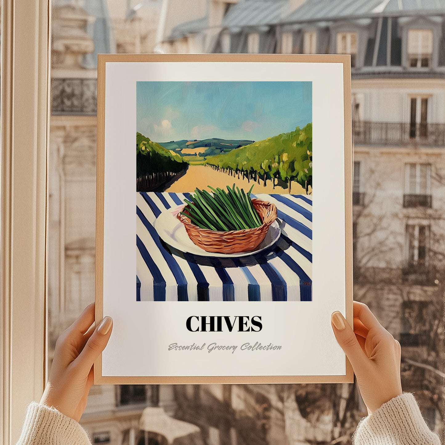 Chives – Valley Café Scene, Fresh Herbs Wall Decor, styled in a charming Paris street view