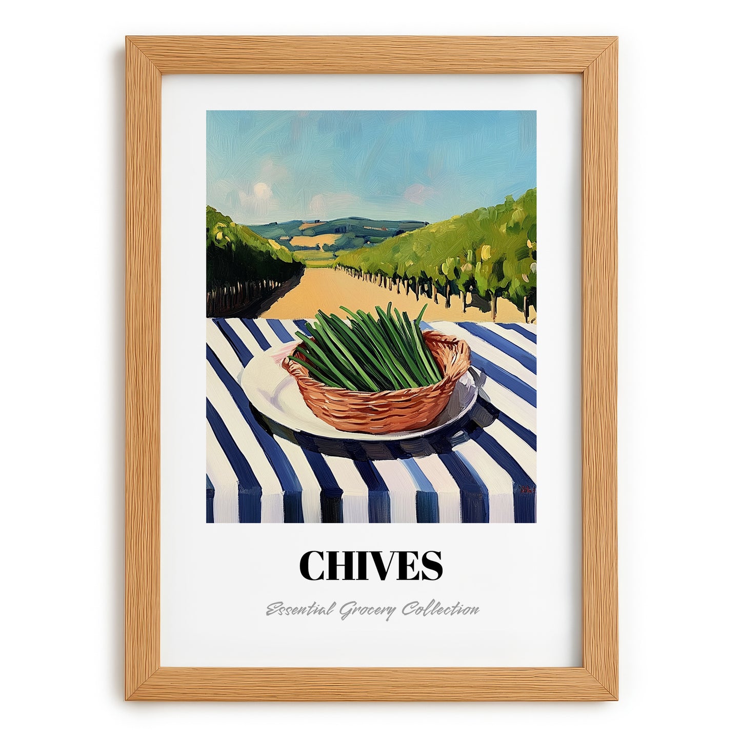 Chives – Valley Café Scene, Fresh Herbs Wall Decor, set in oak frame