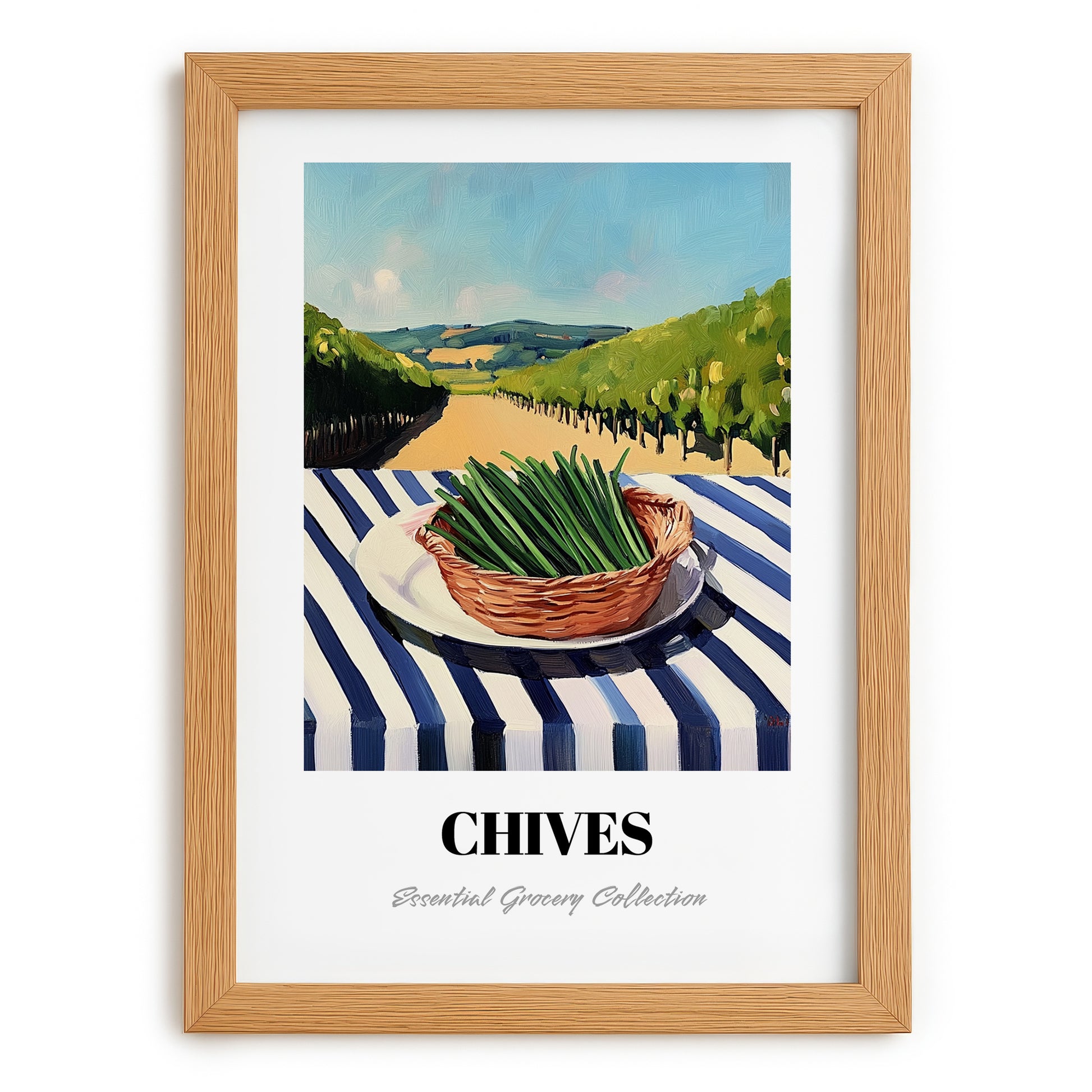 Chives – Valley Café Scene, Fresh Herbs Wall Decor, set in oak frame