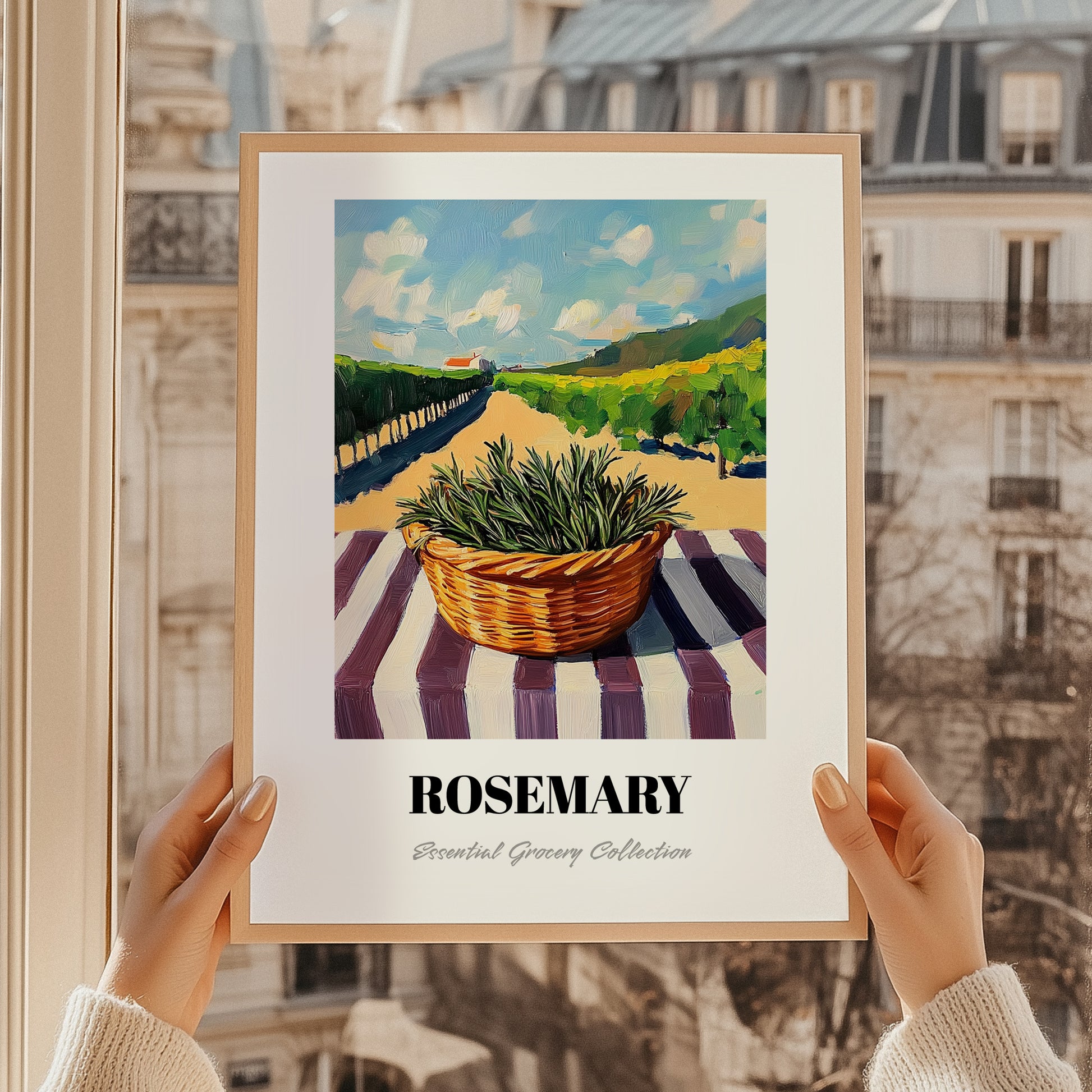 Rosemary – Valley Café Scene, Fresh Herbs Still Life, styled in a charming Paris street view