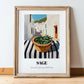 Sage – White village Street Café Scene, Fresh Herbs Illustration, in wooden frame leaning on the floor