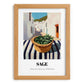 Sage – White village Street Café Scene, Fresh Herbs Illustration, set in oak frame