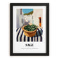 Sage – White village Street Café Scene, Fresh Herbs Illustration, in sleek black frame