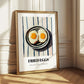 Fried Eggs – on Striped Tablecloth, American Food Painting