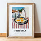Fried Eggs – White village Urban Café Scene, American Food Poster, in wooden frame leaning on the floor
