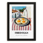 Fried Eggs – White village Urban Café Scene, American Food Poster, in sleek black frame