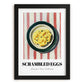 Scrambled Eggs – on Striped Tablecloth, American Food Poster, in sleek black frame