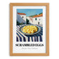 Scrambled Eggs – White village Café on the Corner, American Food Wall Illustration, set in oak frame