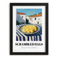 Scrambled Eggs – White village Café on the Corner, American Food Wall Illustration, in sleek black frame