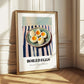 Boiled Eggs – on Striped Tablecloth, American Food Wall Decor