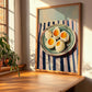 Boiled Eggs – on Striped Tablecloth, American Food Wall Decor, clean layout with no caption