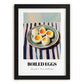 Boiled Eggs – on Striped Tablecloth, American Food Wall Decor, in sleek black frame
