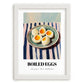 Boiled Eggs – on Striped Tablecloth, American Food Wall Decor, placed in minimal white frame