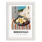 Boiled Eggs – White village Café on the Corner, American Food Wall Print, placed in minimal white frame