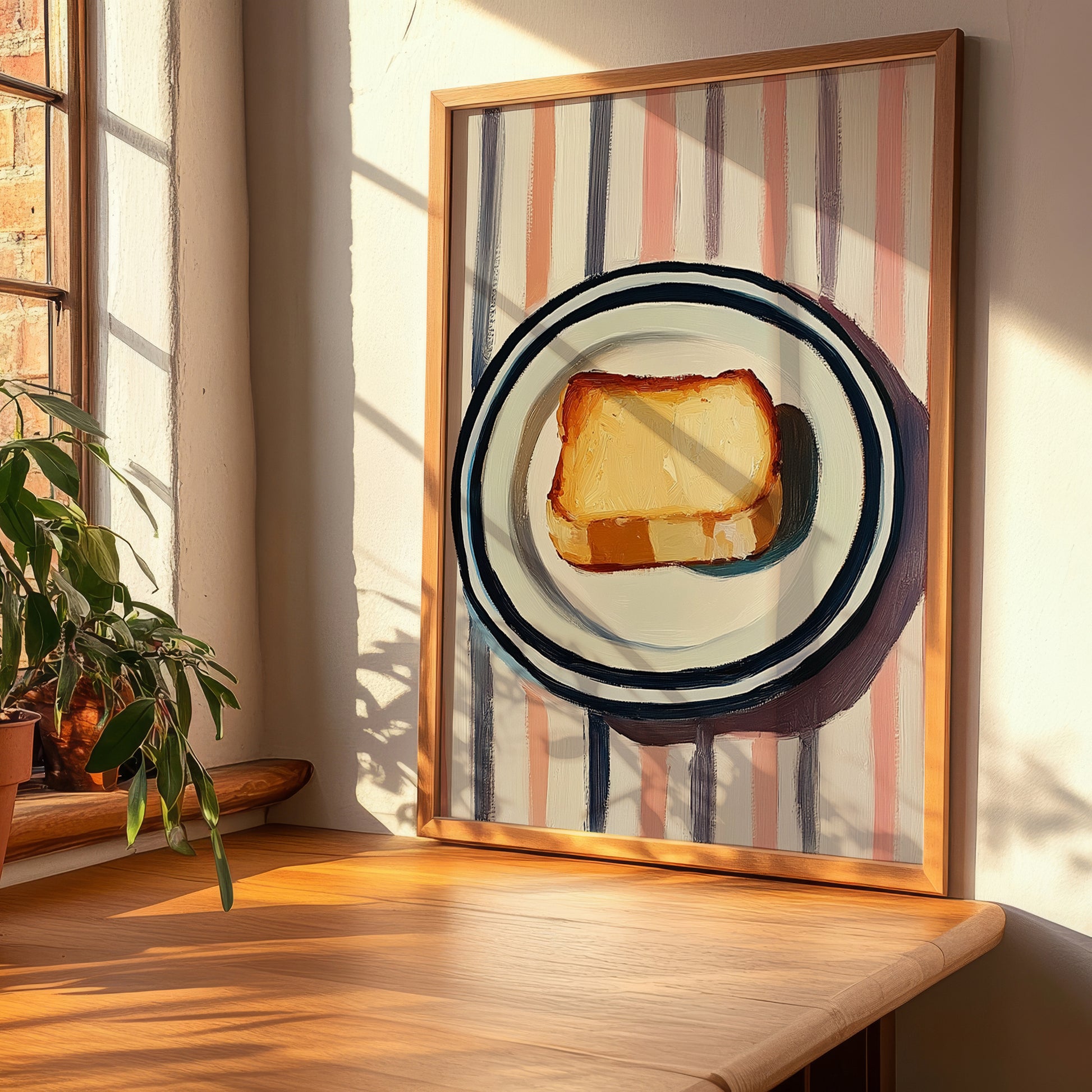 Toast – on Striped Tablecloth, British Food Poster, clean layout with no caption