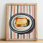 Toast – on Striped Tablecloth, British Food Poster, no-text version framed in wood