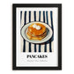 Pancakes – on Striped Tablecloth, American Pastry Wall Decor, in sleek black frame