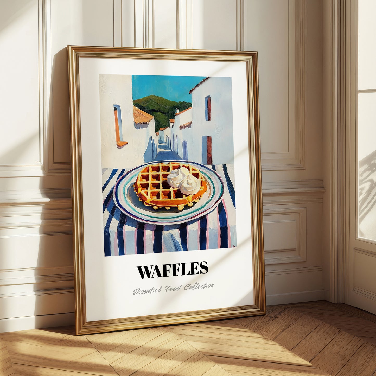 Waffles – White village Urban Café Scene, American Pastry Still Life 