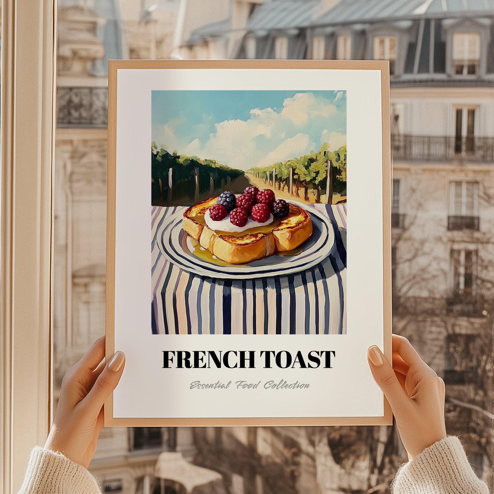 French Toast – Hillside Café View, French Food Painting, styled in a charming Paris street view