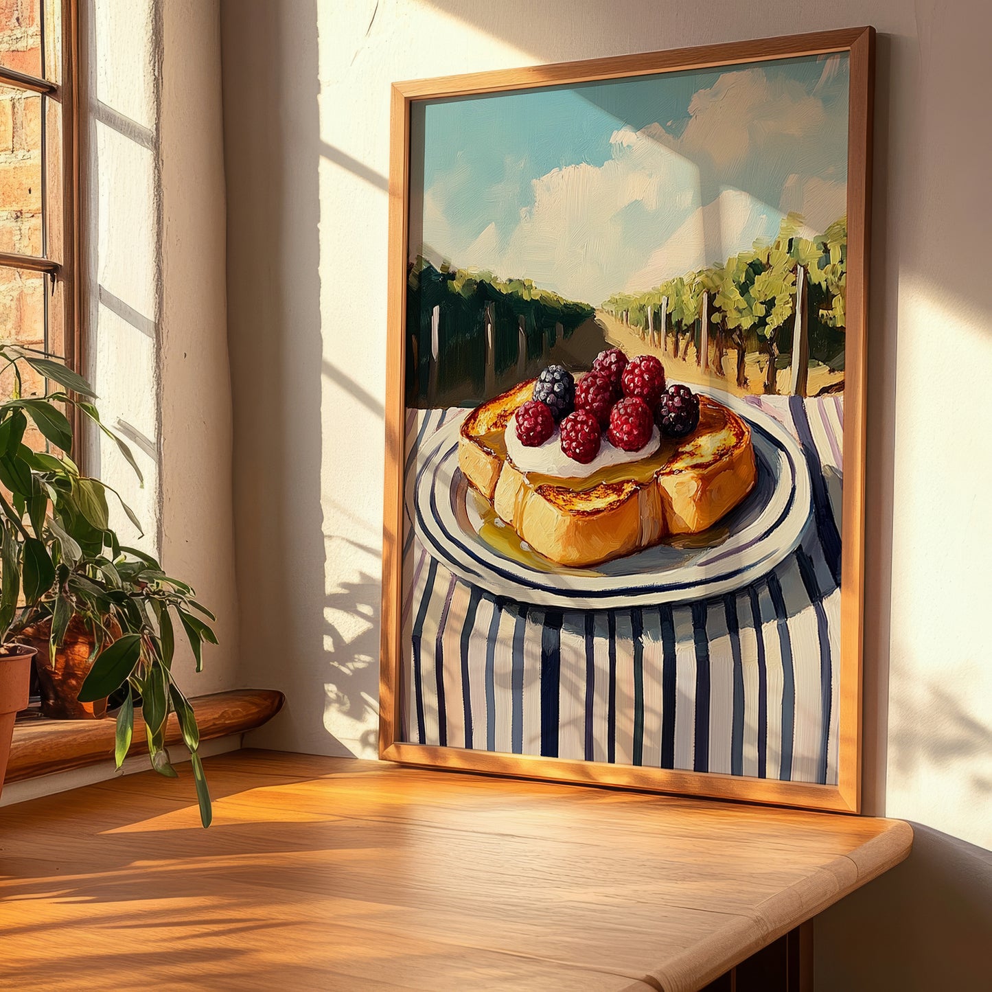 French Toast – Hillside Café View, French Food Painting, clean layout with no caption