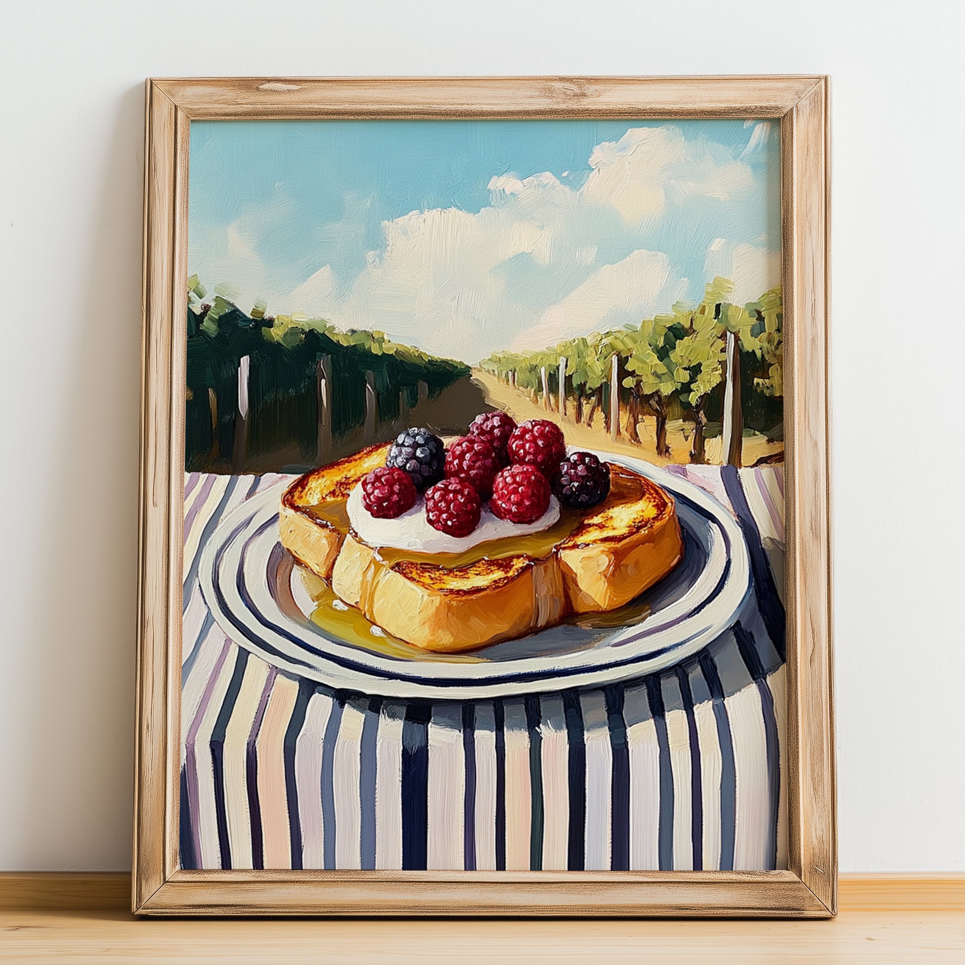 French Toast – Hillside Café View, French Food Painting, no-text version framed in wood