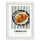 Croissant – on Striped Tablecloth, French French Pastry Art, placed in minimal white frame