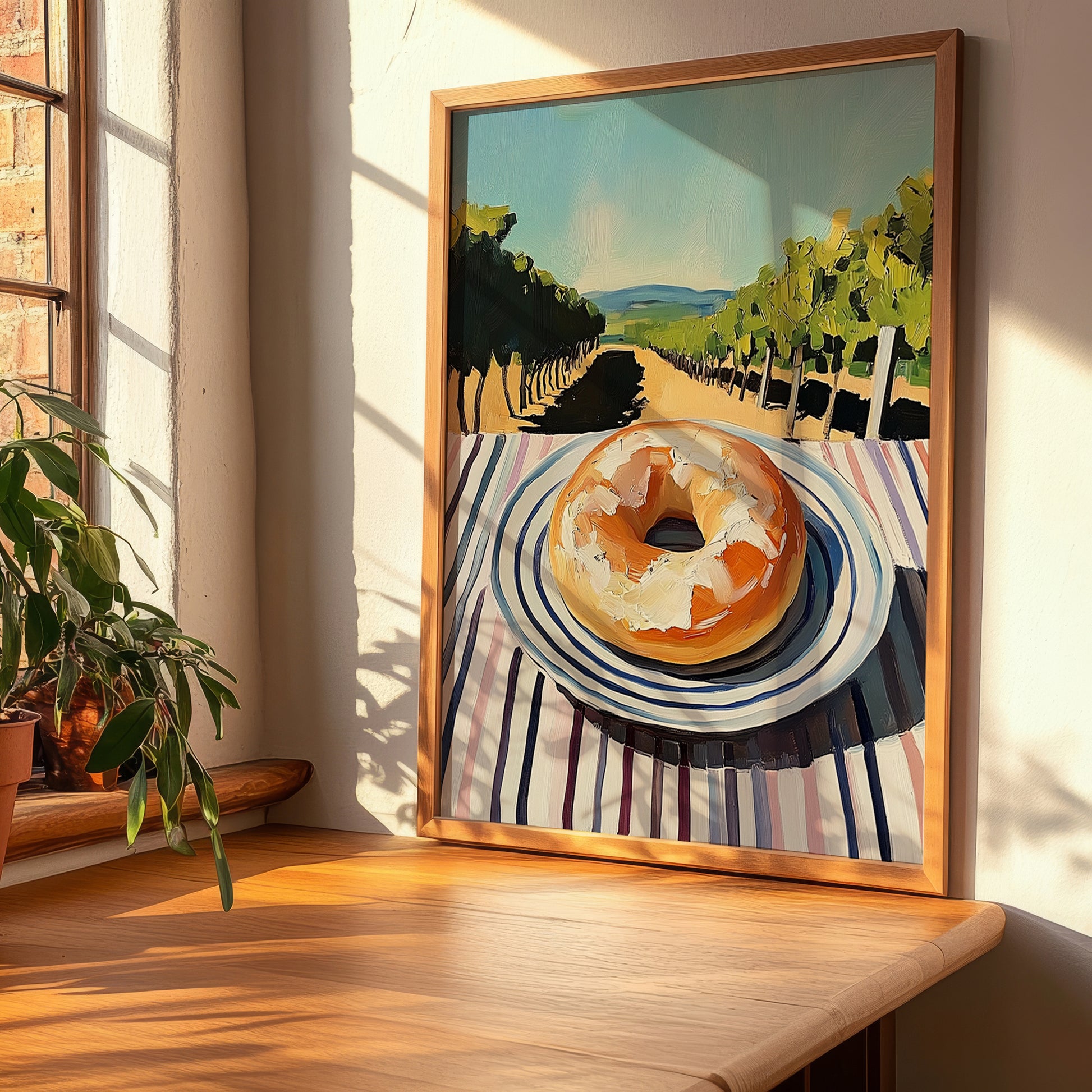 Bagel – Hilltop Table Scene, American Pastry Wall Print, clean layout with no caption