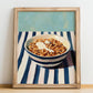 Granola – on Striped Tablecloth, American Food Illustration, no-text version framed in wood