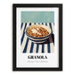 Granola – on Striped Tablecloth, American Food Illustration, in sleek black frame