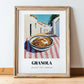 Granola – White village Street Café Scene, American Food Wall Decor, in wooden frame leaning on the floor