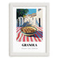 Granola – White village Urban Café Scene, American Food Wall Decor, placed in minimal white frame