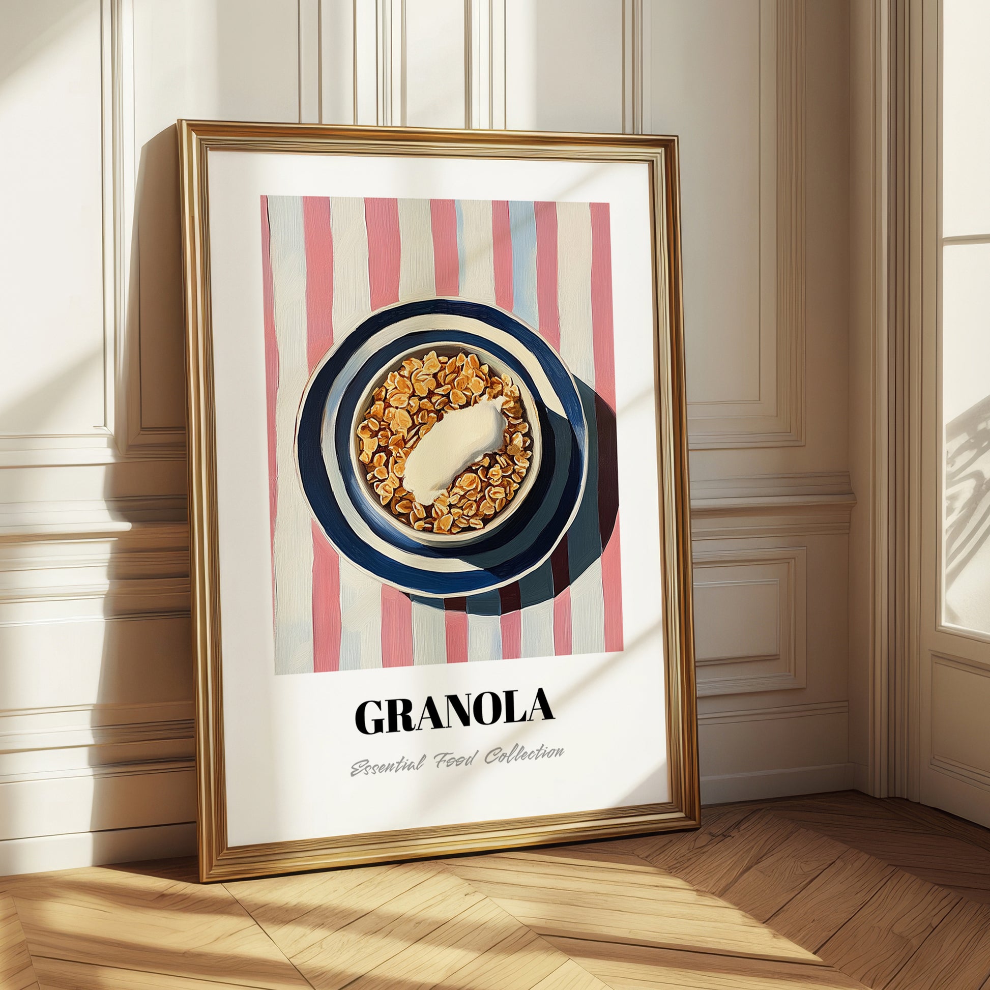 Granola #4 – on Striped Tablecloth, American Food Still Life