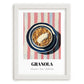 Granola #4 – on Striped Tablecloth, American Food Still Life, placed in minimal white frame