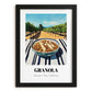 Granola #6 – Hilltop Table Scene, American Food Painting, in sleek black frame