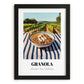 Granola #7 – Hilltop Table Scene, American Food Wall Decor, in sleek black frame