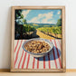 Granola #9 – Hilltop Table Scene, American Food Illustration, no-text version framed in wood