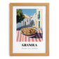Granola1 – White village Urban Café Scene, American Food Wall Print, set in oak frame