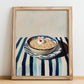 Porridge – on Striped Tablecloth, British Food Painting, no-text version framed in wood