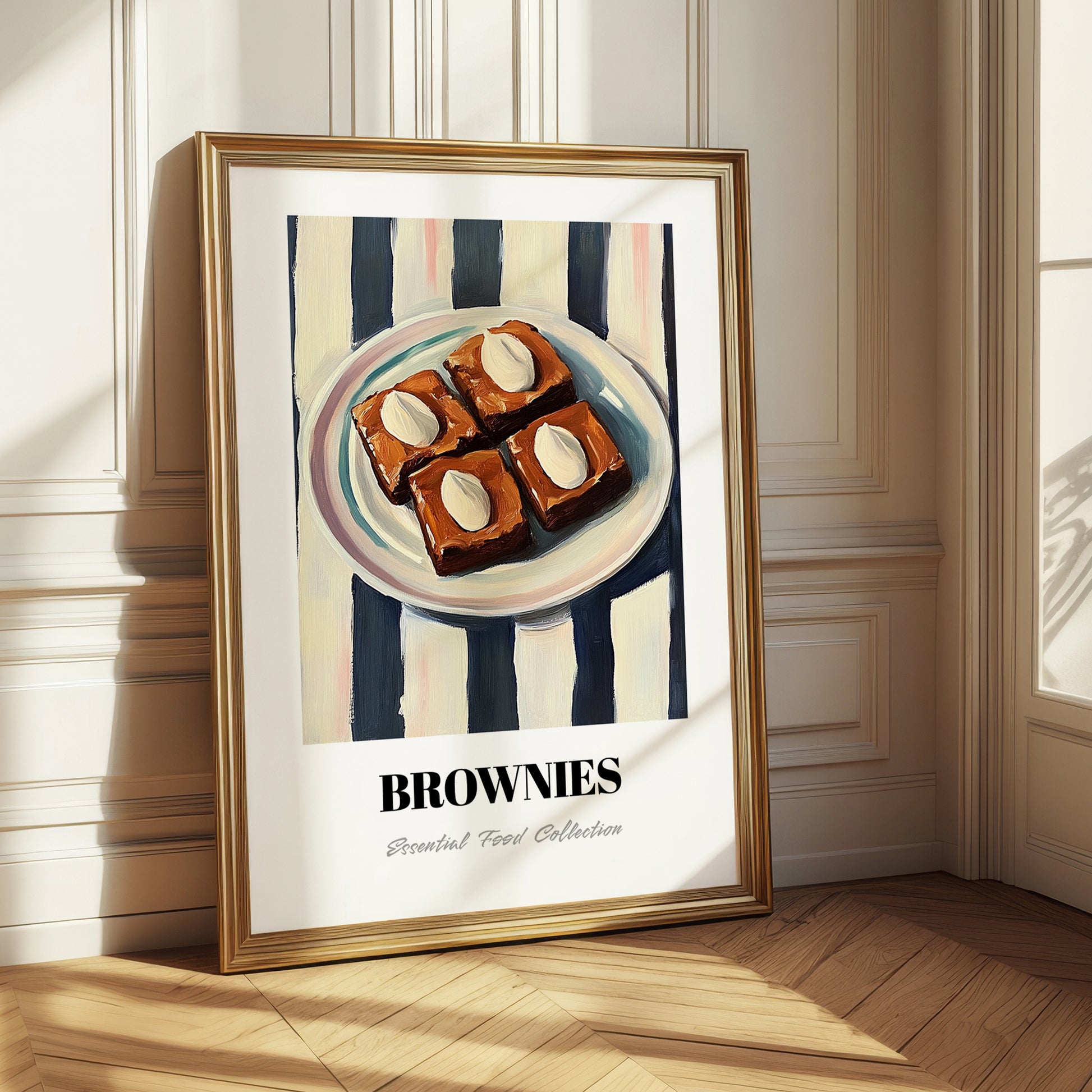 Brownies – on Striped Tablecloth, American Dessert Illustration 